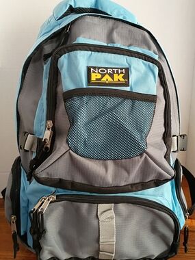 Men's Blue and Gray North Pak Backpack Hiking, School, Vacation, Athletic